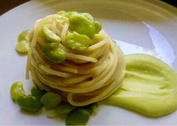 Spaghetti con crema di fave