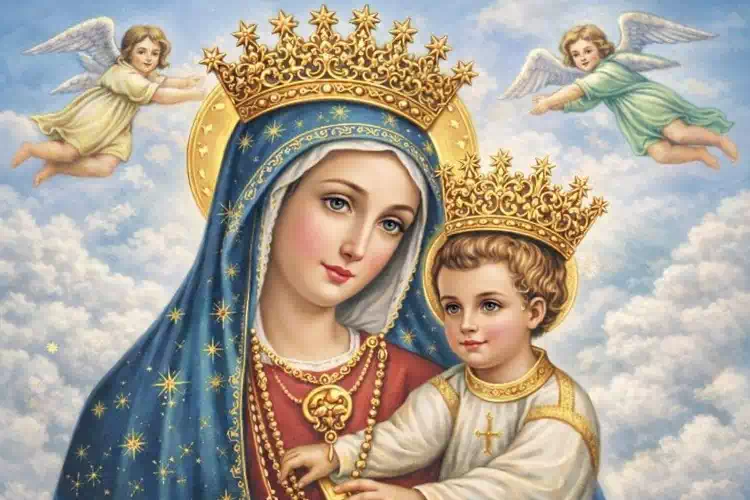 Madonna delle Grazie con Gesù Bambino e angeli tra le nuvole