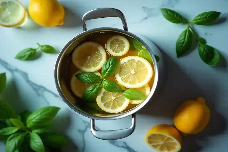 Metti a bollire basilico e limone per pochi minuti