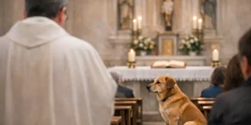 cane entra in chiesa