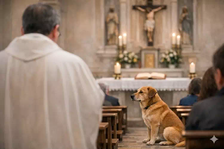cane entra in chiesa