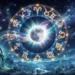 Rappresentazione dell’eclissi solare del 12 agosto nel segno del Leone, con riferimento ai quattro segni zodiacali fissi coinvolti nel nuovo ciclo astrologico.