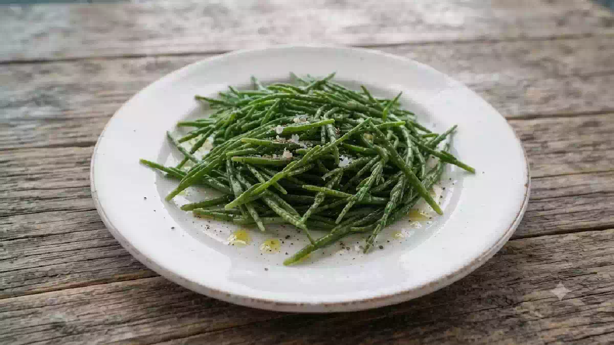 Salicornia fresca verde croccante, asparago di mare ricco di minerali e sapore naturale
