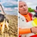 Cane bagnino Thor della SICS Toscana in riva al mare, ritratto mentre osserva le onde al tramonto, immagine commemorativa dedicata al suo ultimo saluto.