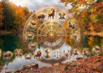 Oroscopo Paolo Fox Ottobre 2026, ruota dello zodiaco dorata su sfondo autunnale con lago e segni al top