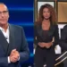 Carlo Conti in studio per Tale e Quale Show accanto a una schermata con Gerry Scotti e una concorrente de La Ruota dei Campioni e delle Stelle