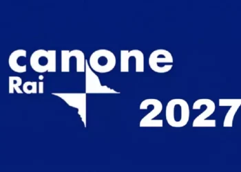 Immagine su sfondo blu con la scritta in bianco 'canone Rai 2027' e il logo della Rai stilizzato